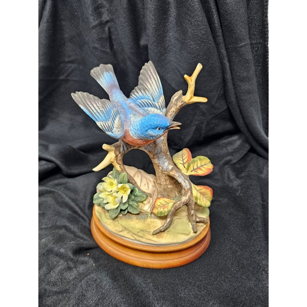 VINTAGE Andrea By Sadek BlueBird Figurine with Wood stand